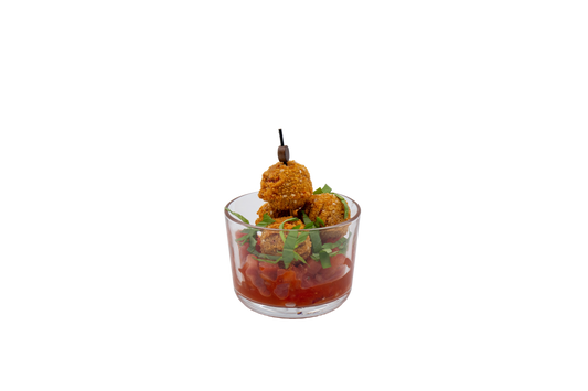 Edamame (Soja)-Kräuterbällchen mit Tomatensalsa (Port. 4 Stück), mind 10 Stk.
